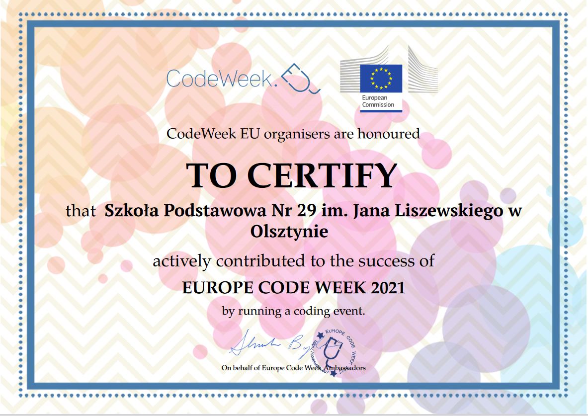 certyfikat udziału w akcji Code week