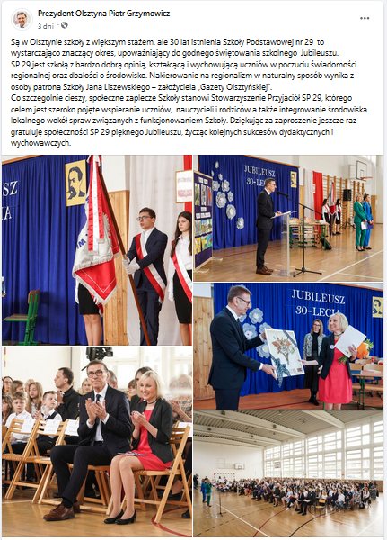 post na profilu Prezydenta Miasta Olsztyna